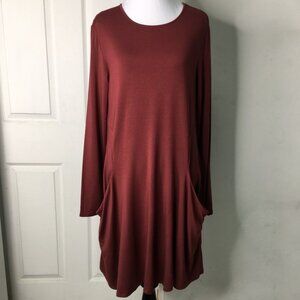 Betabrand Women's Travel Long Sleeve Dress Size Small Brick Red